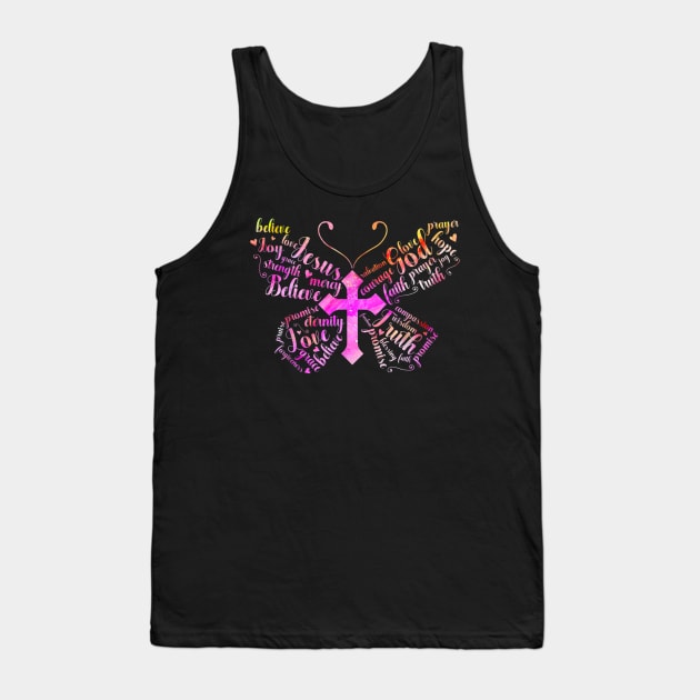 Butterfly Prayer Jesus Christian Cross Floral Pattern Tank Top by Carmenshutter